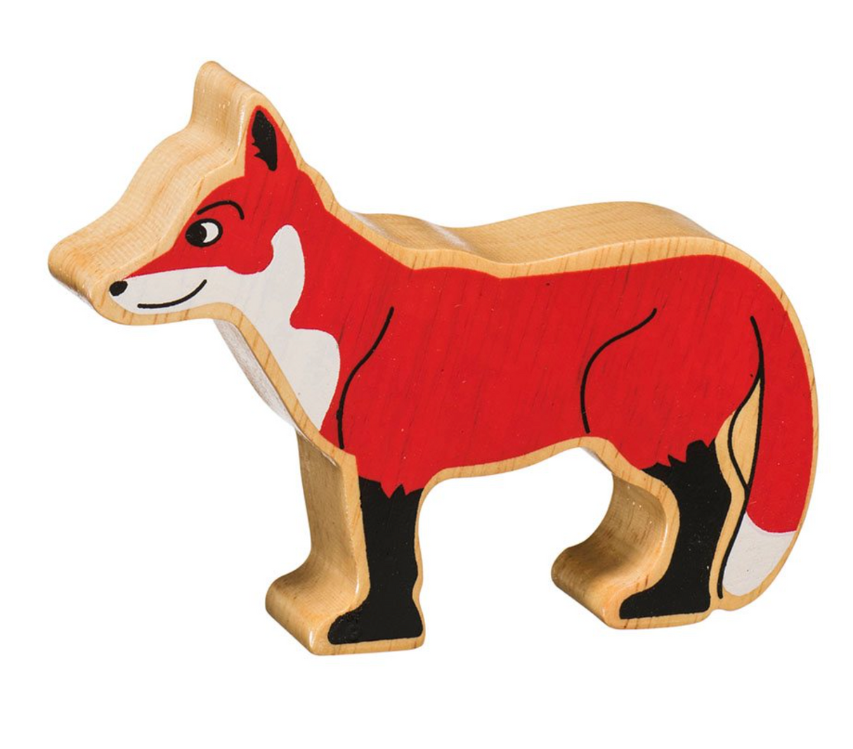 Wooden fox figure on a white background