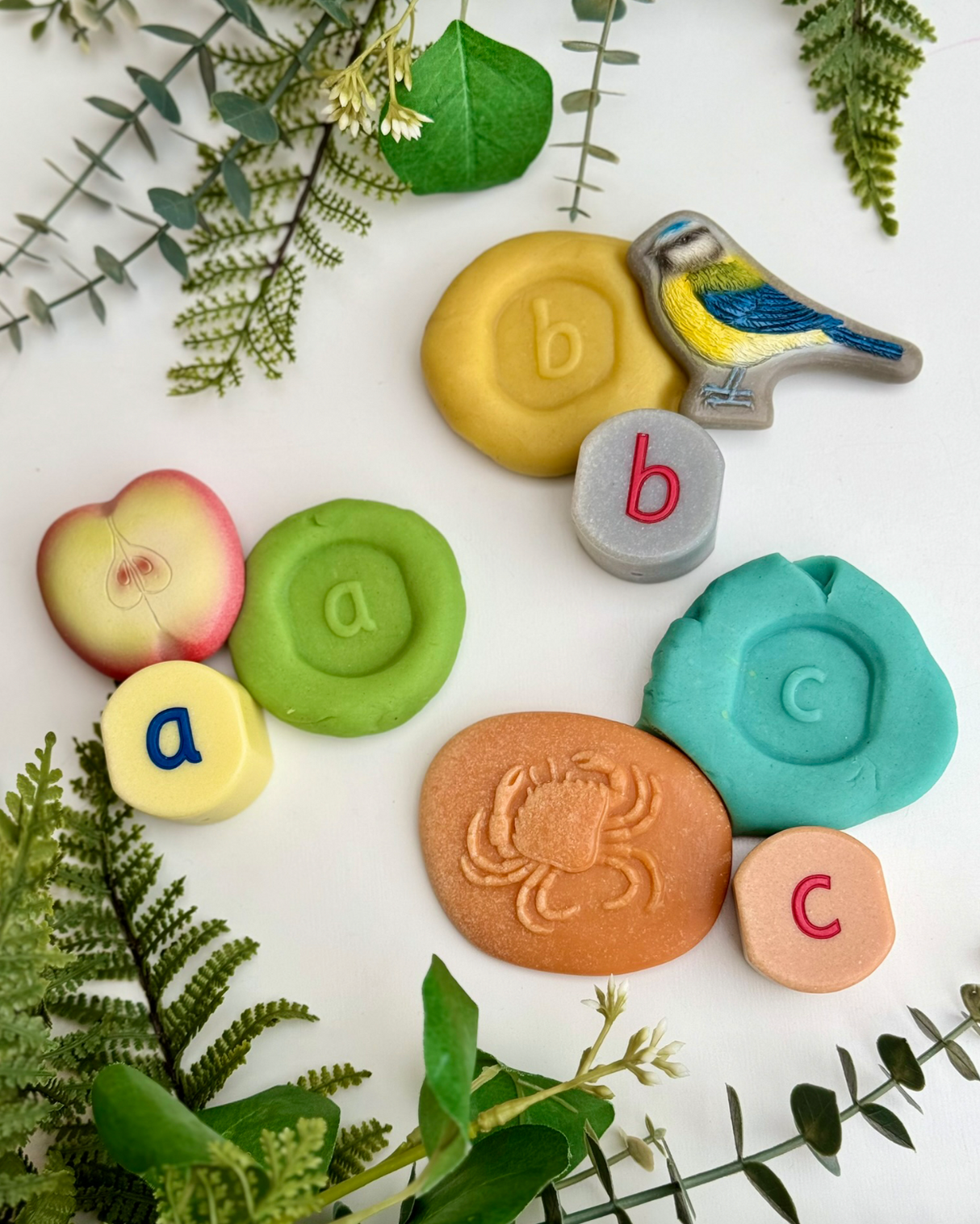 Alphabet stamping stones and yellow door bird