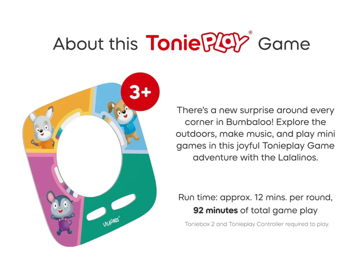 ToniePlay game packaging with colorful design and text about the product.