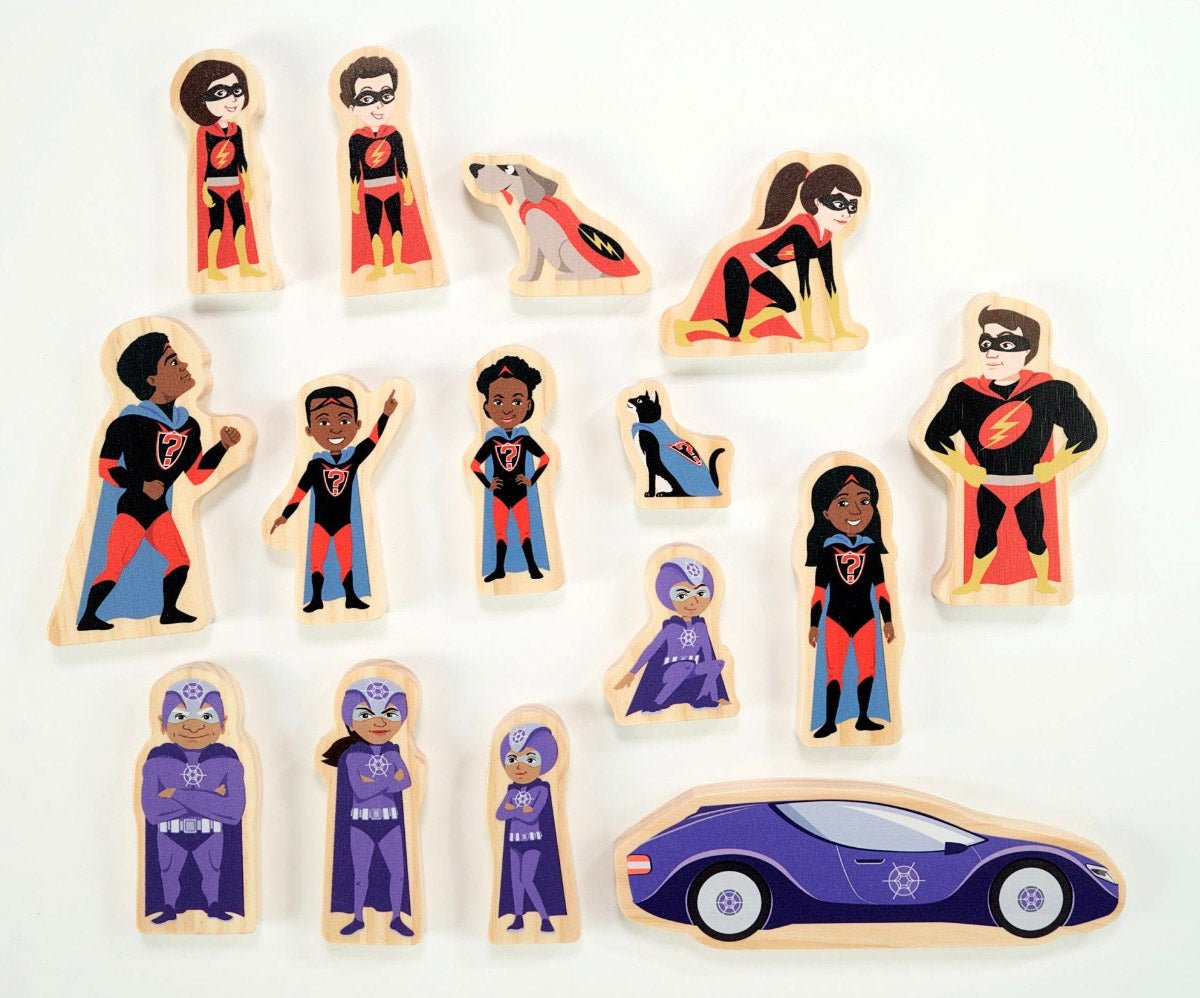 Story Starter Picture Cubes and Superhero Character Story Sack - Little Whispers