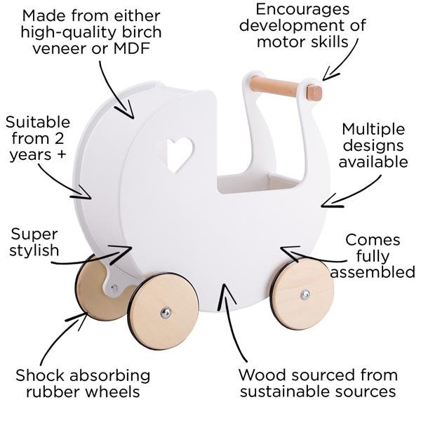Moover Doll’s Pram - Red Or Natural - Little Whispers