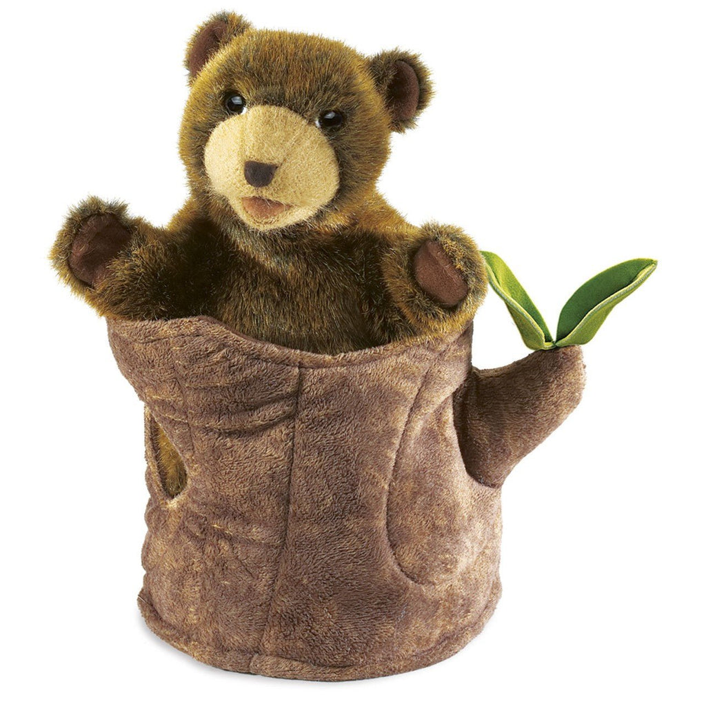 Folkmanis Bear in Tree Stump Hand Puppet - Little Whispers