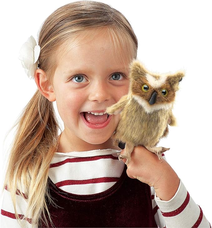Folkmanis Mini Great Horned Owl Finger Puppet (Pre-Order) - Little Whispers