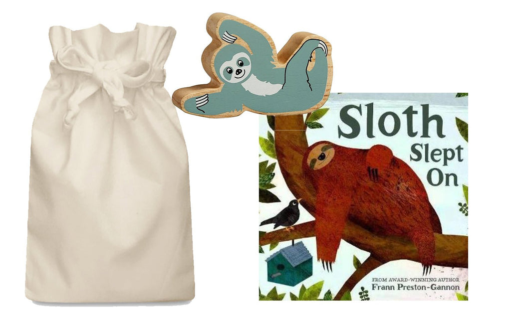 Sloth Slept On Story Sack with Soft Toy or Lanka Kade Sloth - Little Whispers