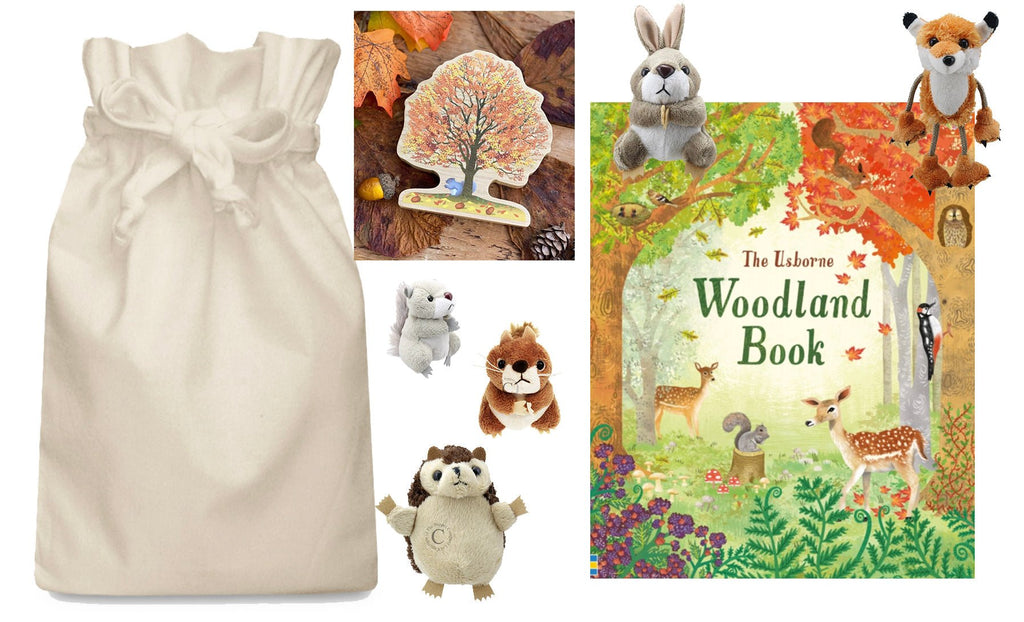 Woodland Story Sack with Finger Puppets and Wooden Tree - Little Whispers