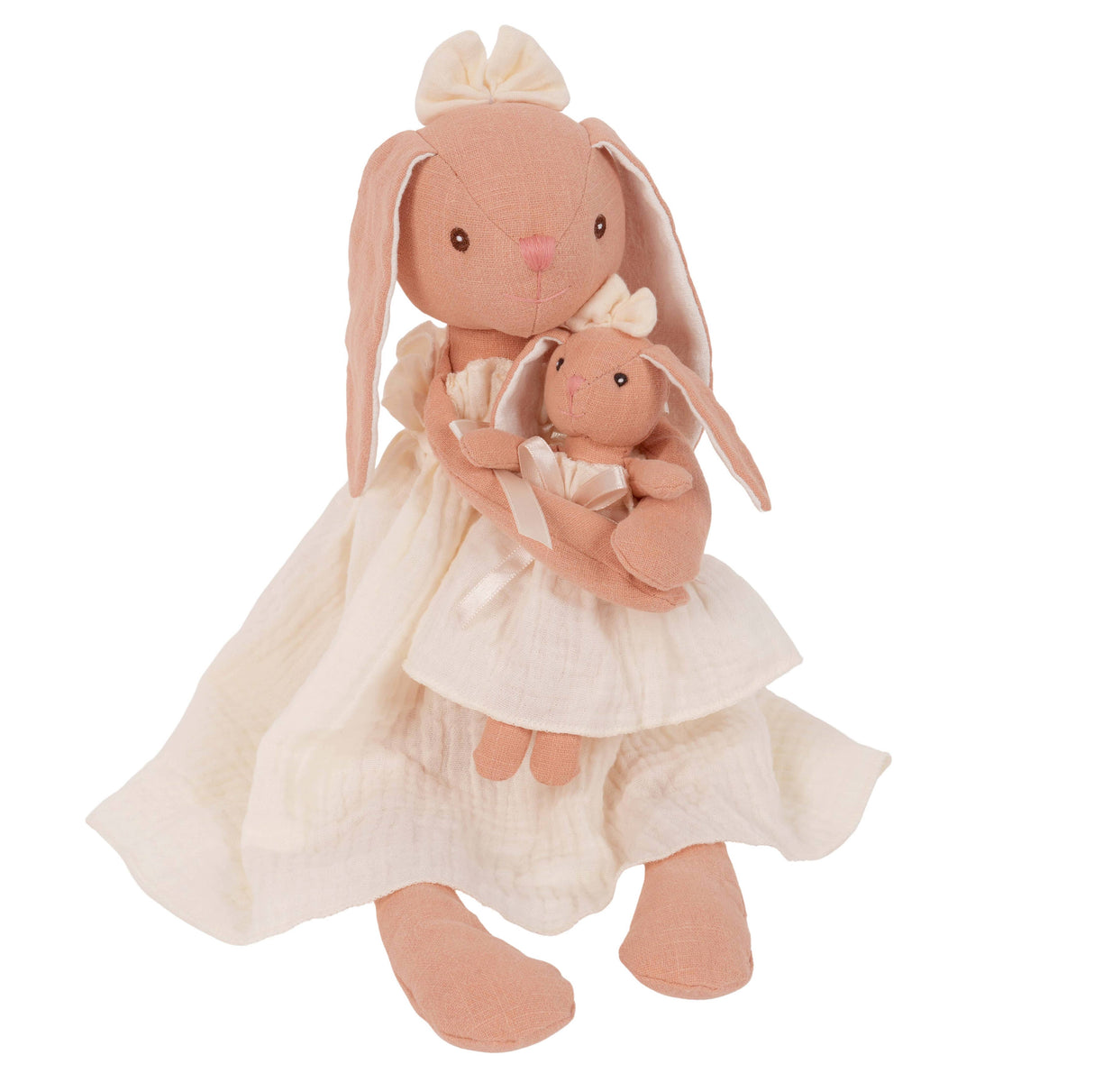 Lelovs Mom and Baby Bunny Linen Dolls  
