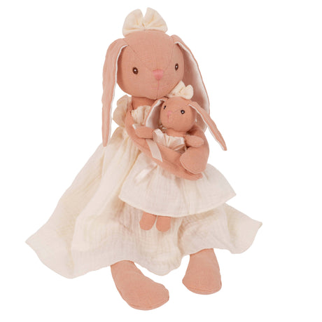 Lelovs Mom and Baby Bunny Linen Dolls  