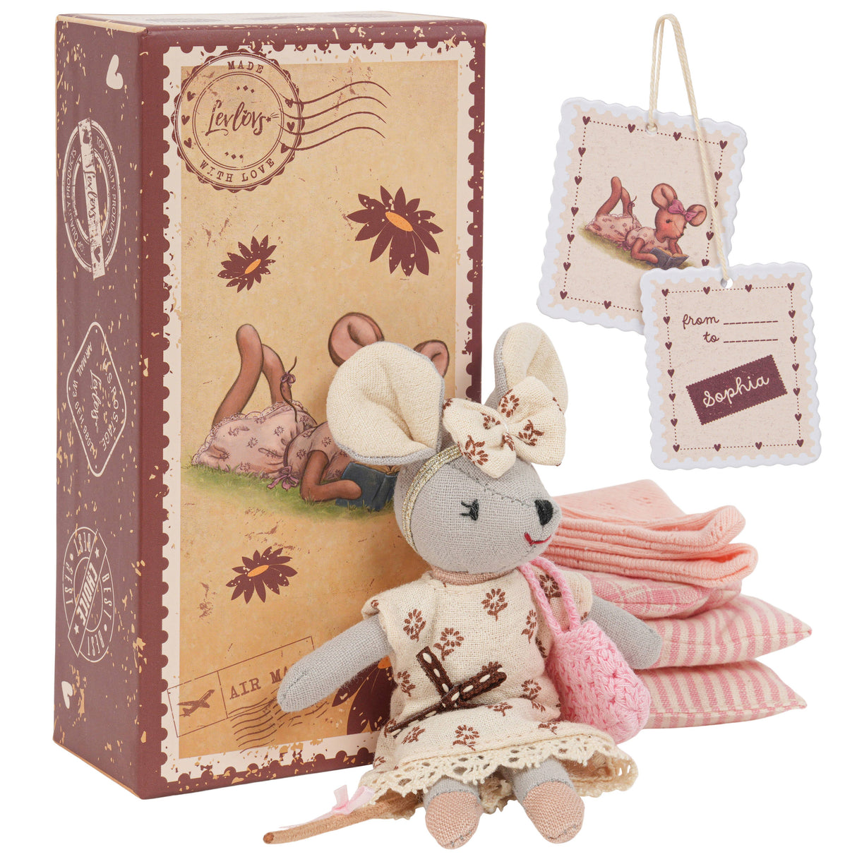Levlovs Mouse Sophia in Stamp Holder Box with Bedding 