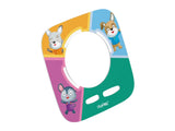 Colorful children's potty seat with cartoon characters on a white background