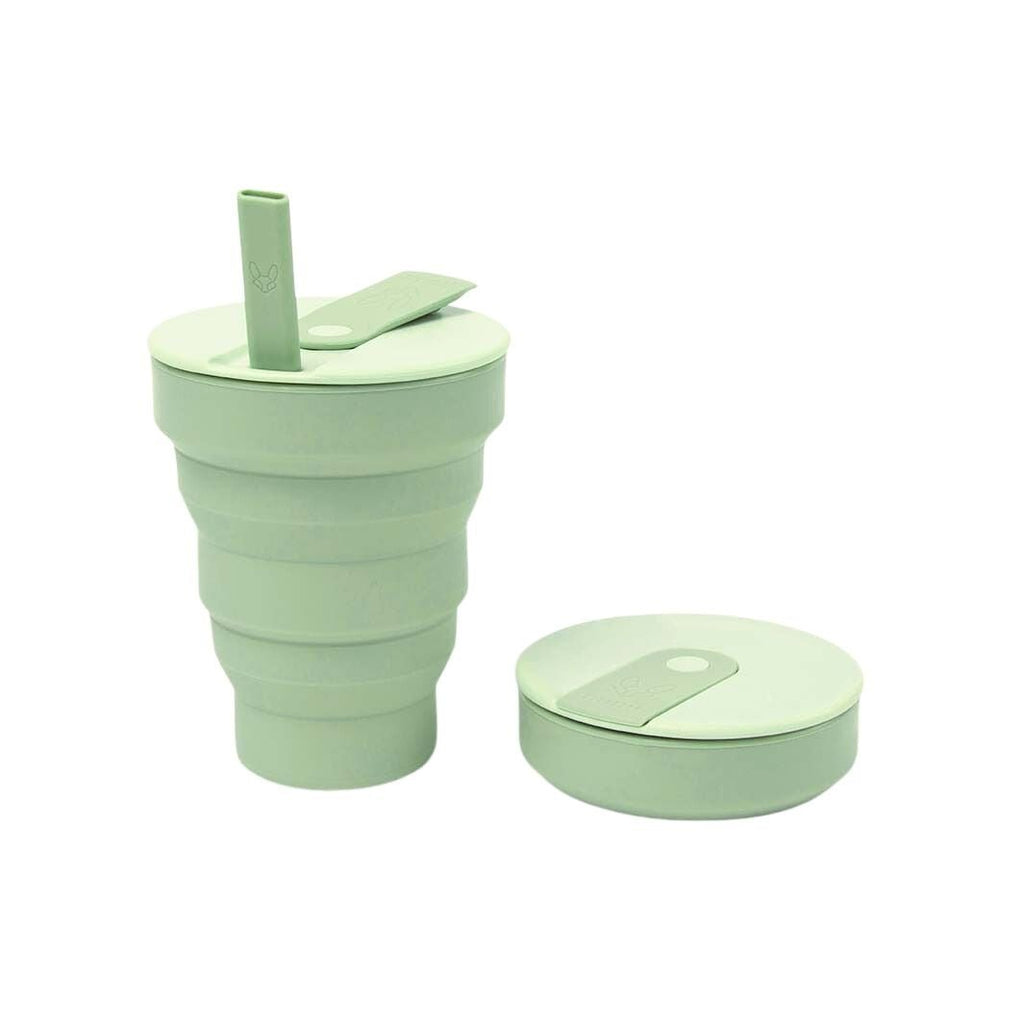 Collapsible Silicone Cup + Straw Sage Green - Little Whispers