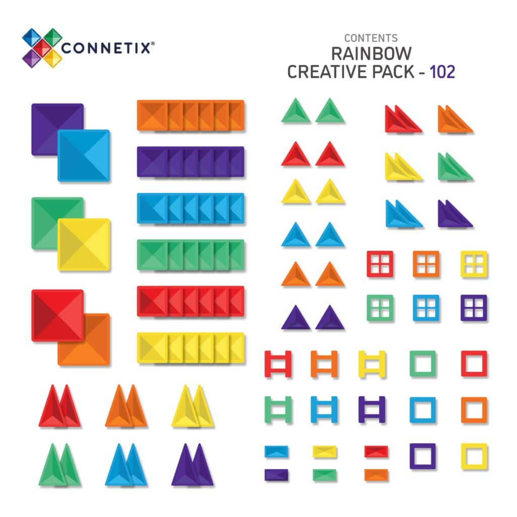 Connetix Tiles Magnetic Building Set - 102 Piece Creative Pack Rainbow - Little Whispers