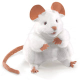 Folkmanis White Mouse Hand Puppet in a Mouse Suitcase (Pre - Order, in approx mid August) - Little Whispers