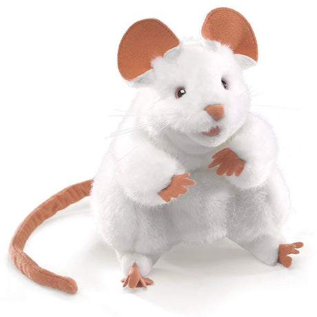 Folkmanis White Mouse Hand Puppet in a Mouse Suitcase (Pre - Order, in approx mid August) - Little Whispers