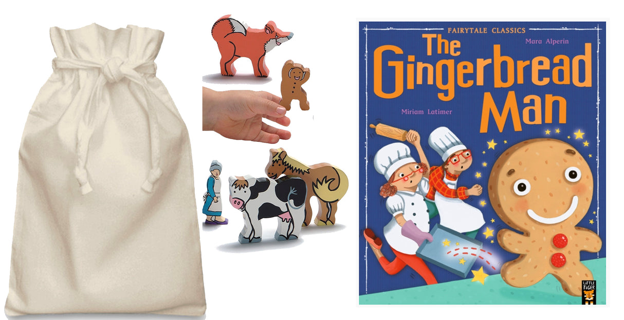 Gingerbread Man Story Sack with Wooden Characters