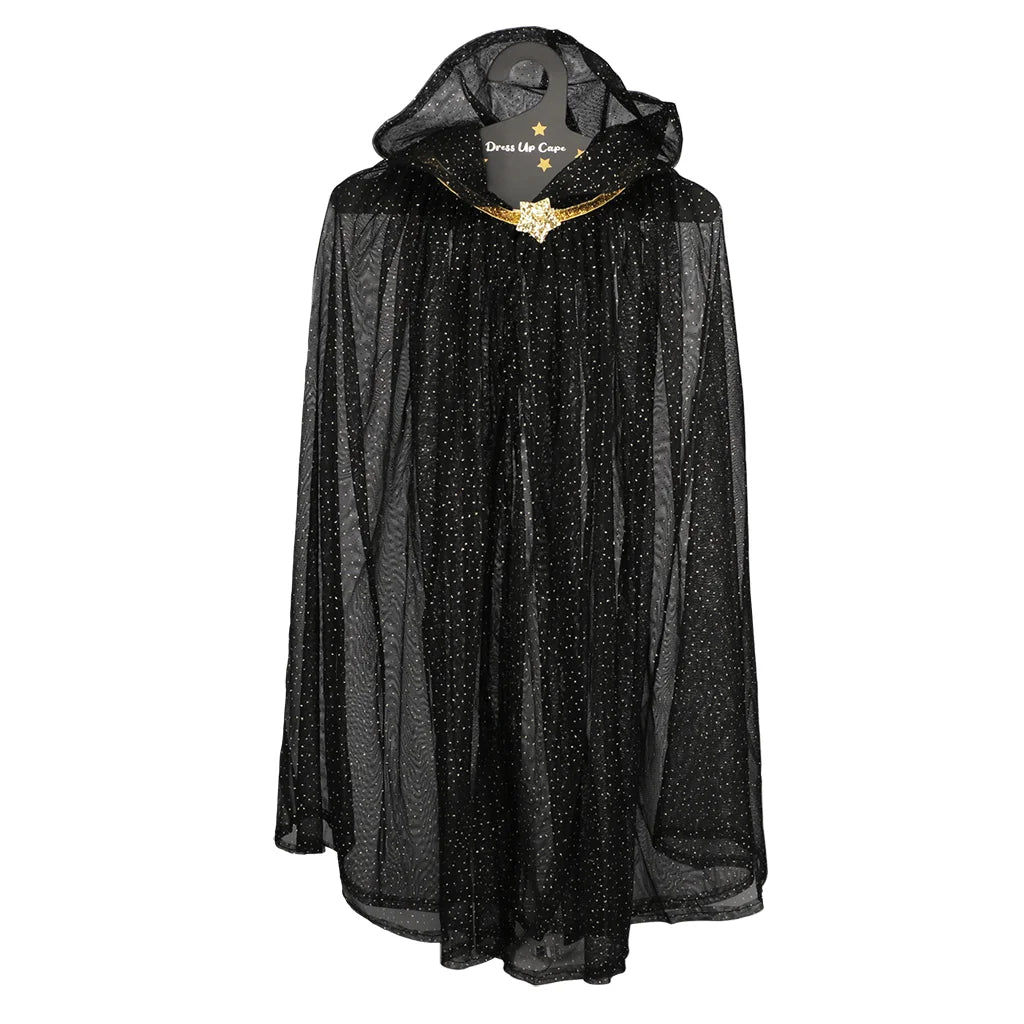 Childrens Black Dressing up Glitter cape
