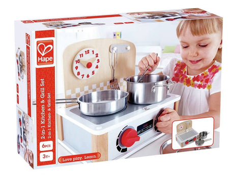 Hape 2 - in - 1 Kitchen & Grill Set E3151 (Direct Shipping UK Only) - Little Whispers