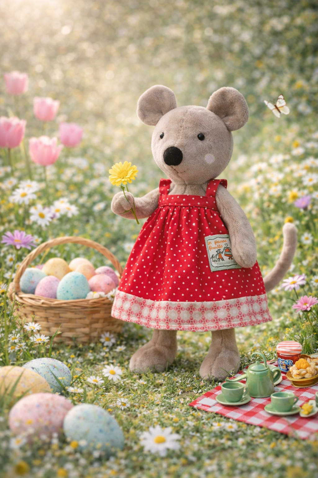 Moulin Roty Tiny Nini the mouse La Grande Famille having a picnic