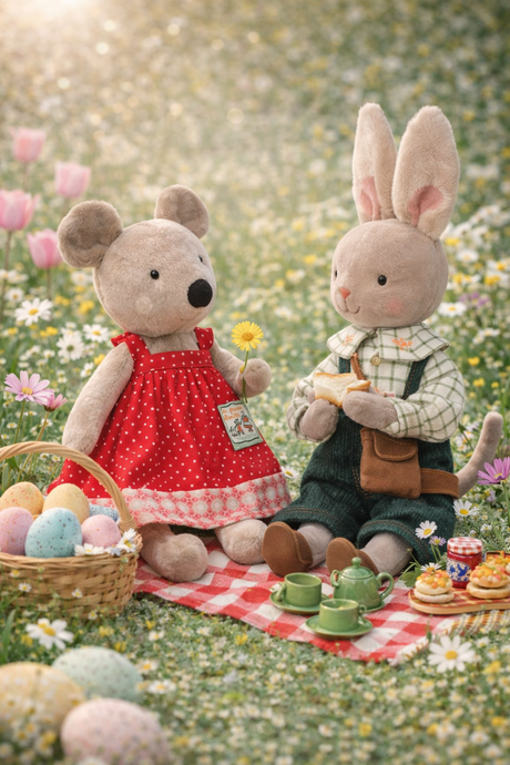 Moulin Roty Nine the rabbit having a picnic with her mouse friend Nini