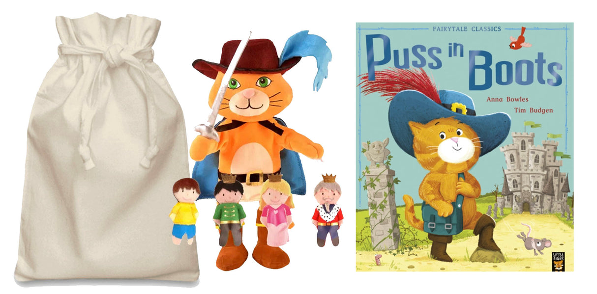 Puss in Books Story Sack with Hand Puppet
