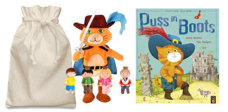 Puss in Books Story Sack with Hand Puppet