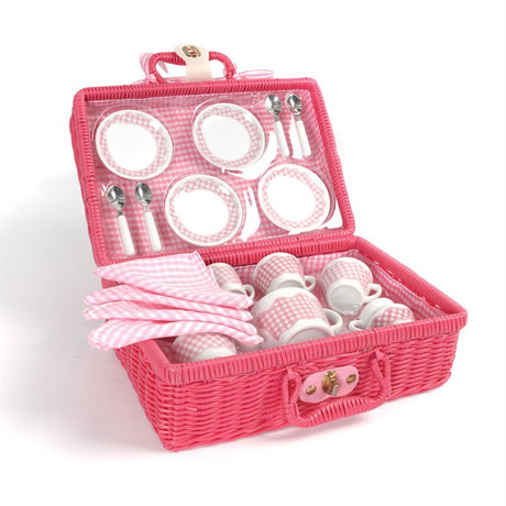 Bigjigs Wicker Basket Pink Picnic Tea Set - Little Whispers