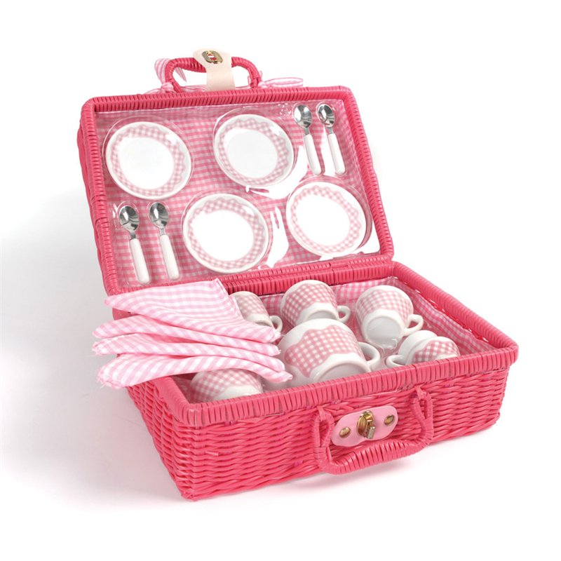 Bigjigs Wicker Basket Pink Picnic Tea Set - Little Whispers