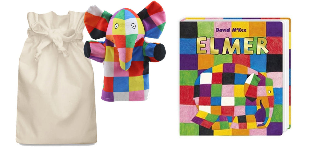 Elmer Story Sack with Elmer Hand Puppet - Little Whispers