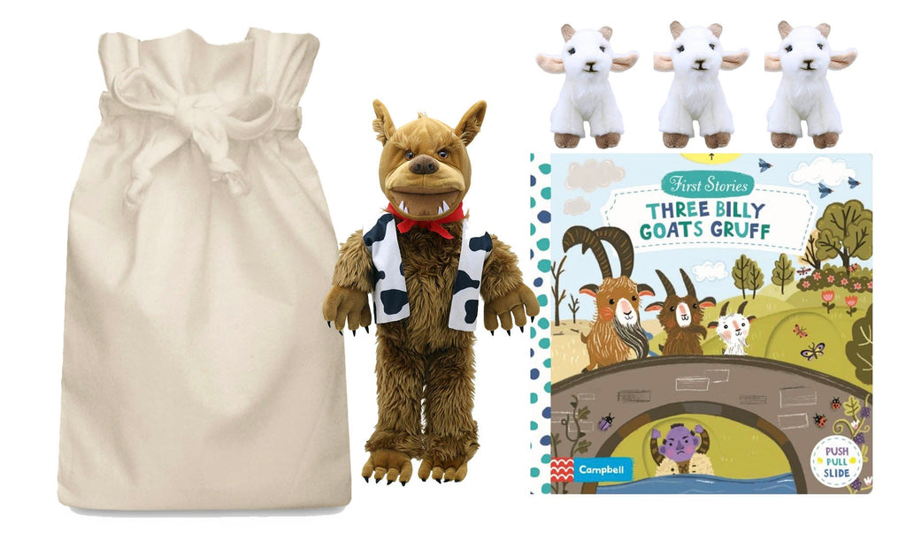 Exclusive Billy Goats Gruff Story Sack with Large Troll and 3 Goats - Little Whispers