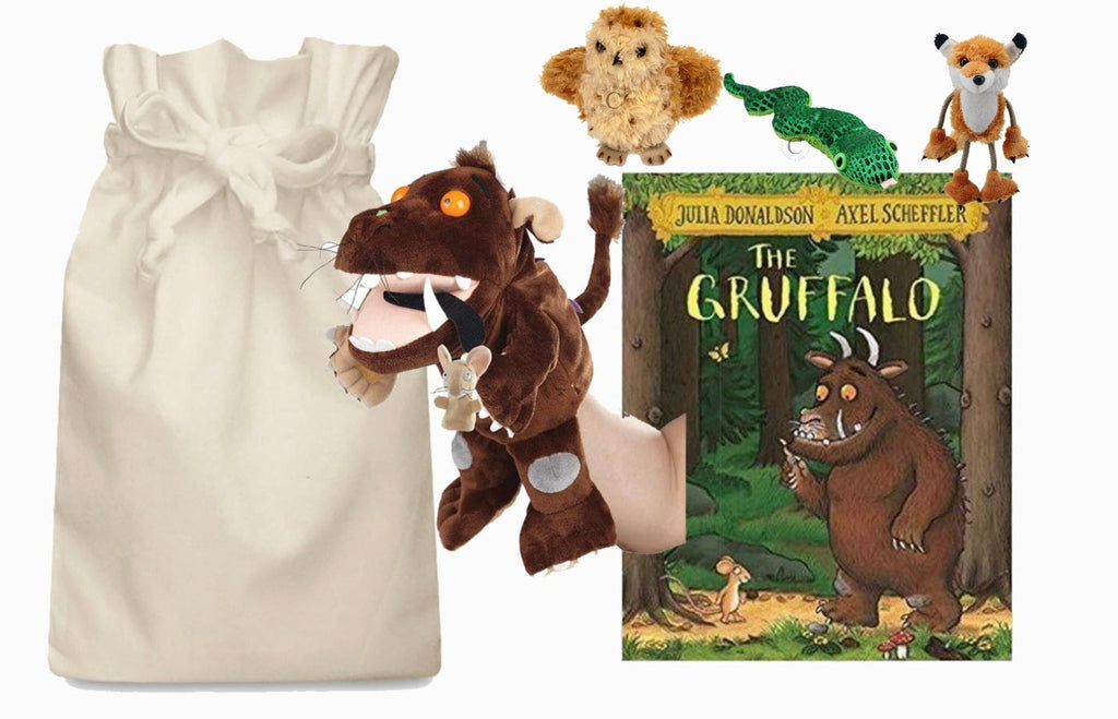Gruffalo & Mouse Hand Puppet and Finger Puppet Characters Story Sack - Little Whispers
