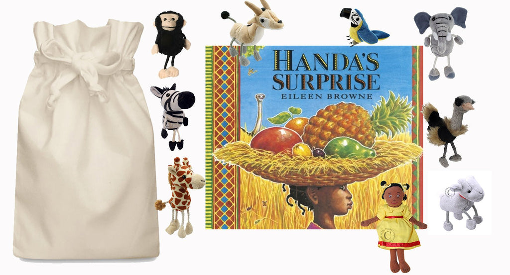 Handa's Surprise Story Sack with Puppet Company finger puppets - Little Whispers