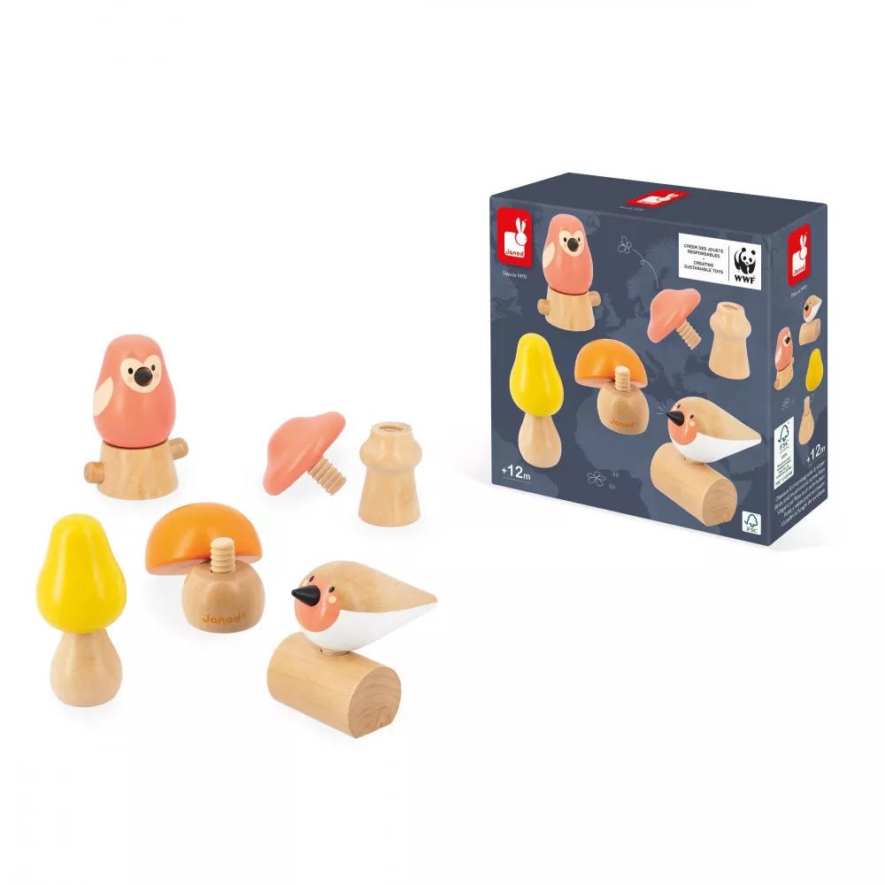 Janod Birds And Mushrooms Screw Toys - Little Whispers