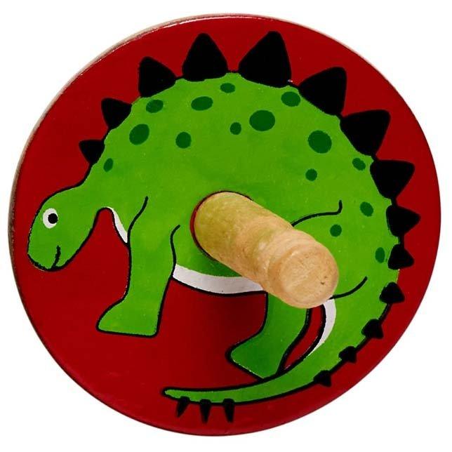Lanka Kade wooden green stegasaurus on red background Spinning Top Little Whispers 