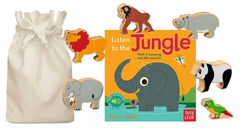Listen To The Jungle Story Sack with Lanka Kade Wooden Animals - Little Whispers
