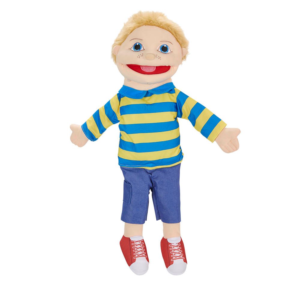 Puppet company People Puppet Buddies: Medium Boy (Blue/Yellow Top) - Little Whispers