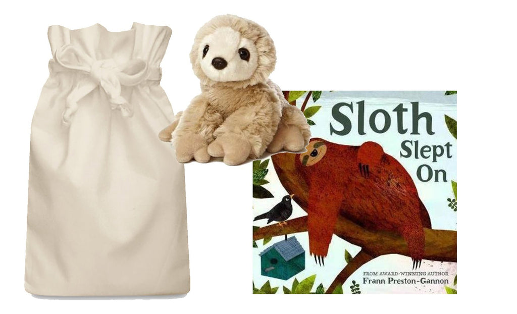 Sloth Slept On Story Sack with Soft Toy or Lanka Kade Sloth - Little Whispers