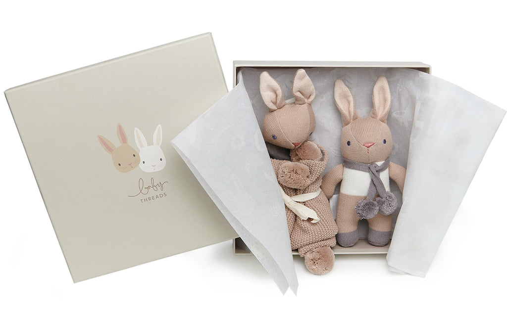 Tender Leaf Toys Baby Threads Taupe Bunny Baby Gift Set - Little Whispers