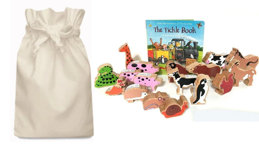 Tickle Book Story Sack with Lanka Kade Wooden Animals - Little Whispers