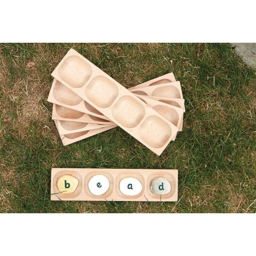 Wooden 4 Pebble Word Building Tray - Little Whispers